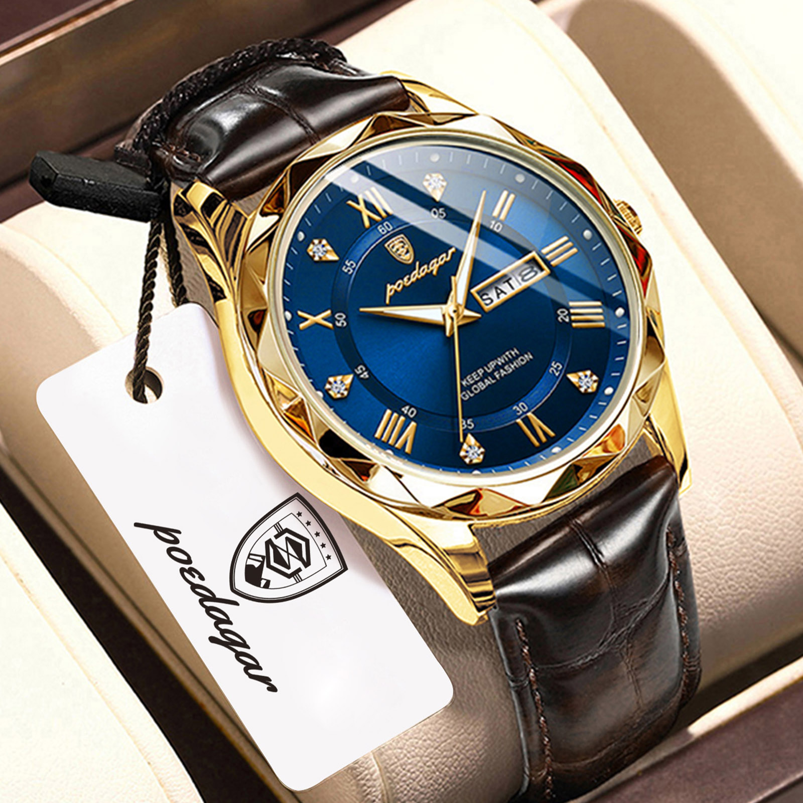 POEDAGAR Top Fashion Man Clock - Suede Strap Watch recension och pris
