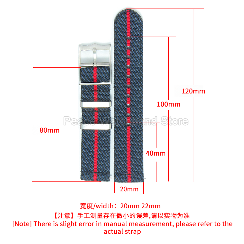 20 22mm Khaki Blue Red Nylon B - Nato Strap Nylon recension och pris